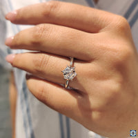 Handmade cathedral ring with hexagon diamond center
