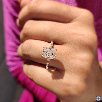 Shared prong pave band designed for a seamless finish.
