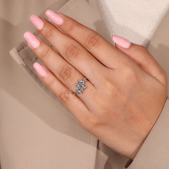 Round And Marquise Diamoand Ring In Bypass Setting