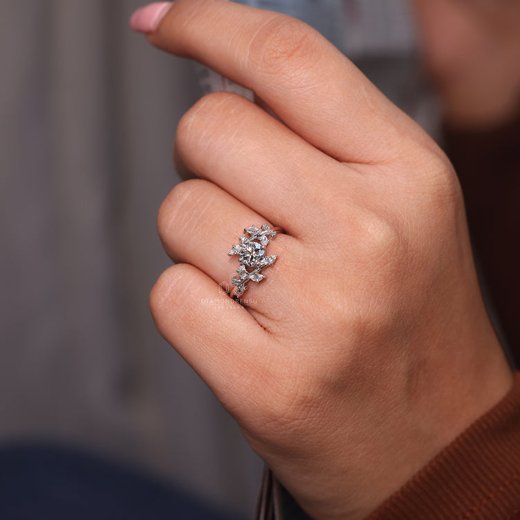 Round And Marquise Diamoand Ring In Bypass Setting