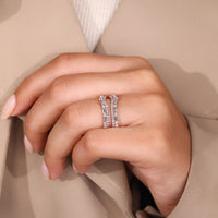 Baguette and Round Cut Diamond combination in a custom rose gold wedding band.
