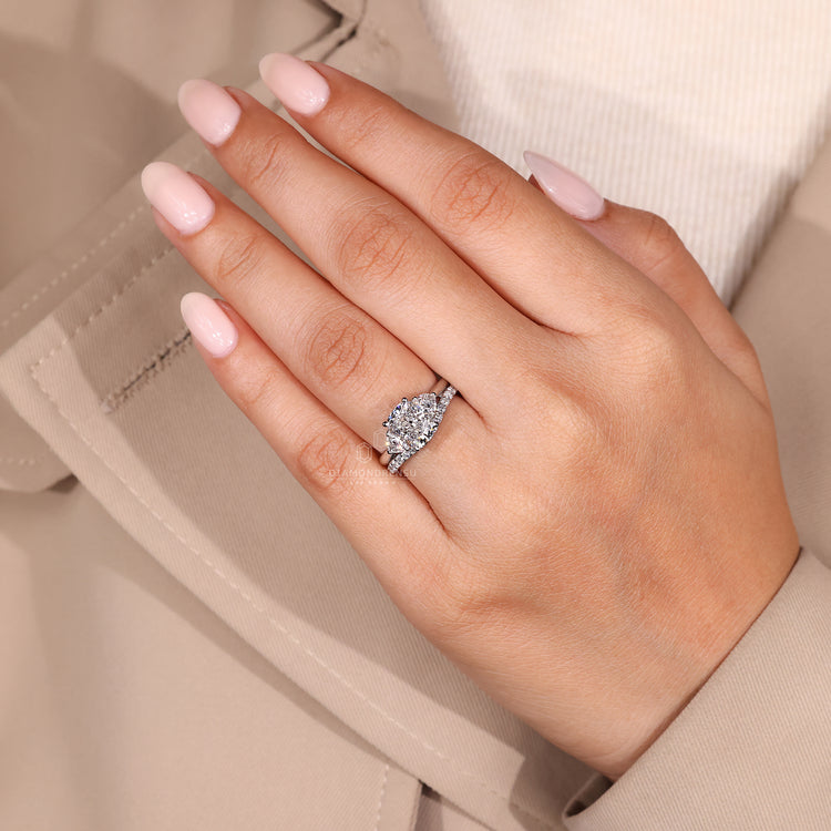 Half eternity wedding band crafted with lab grown diamonds and round prong setting.
