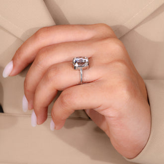 Diamondrensu ring made with a cushion rose cut in solitaire style.
