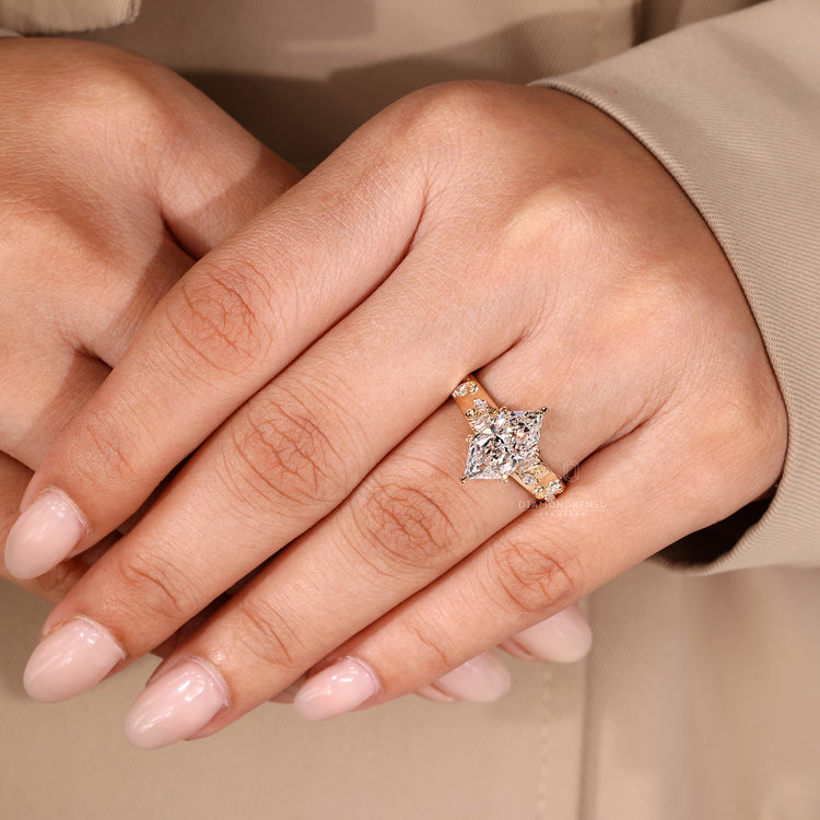 Lab Grown Diamond ring combining art deco style with natural inspiration.
