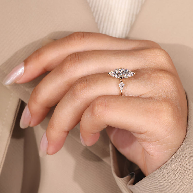 Dutch Marquise Engagement Ring with 2 Kite Cut Side Stone