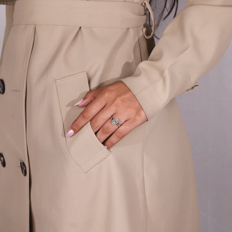 Double Side Pave Ring featuring a sparkling oval cut diamond in white gold.
