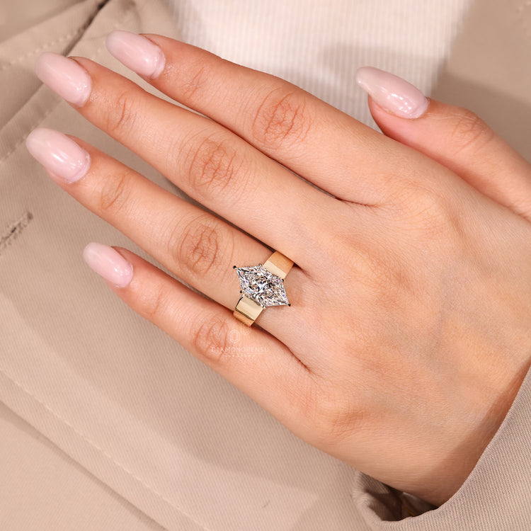 Lab grown diamond marquise engagement ring.
