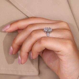 Lab Grown Diamond five stone ring with oval cut center diamond.
