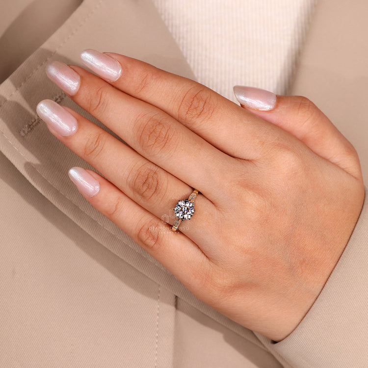 Handmade jewelry ring with round cut lab diamond.
