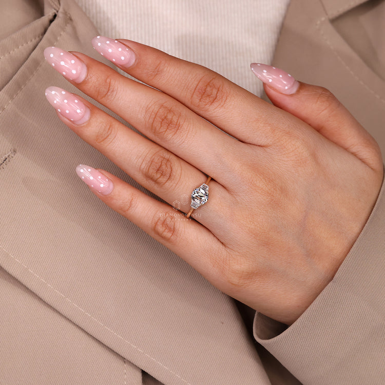 Handmade three stone diamond ring with cushion old mine center.