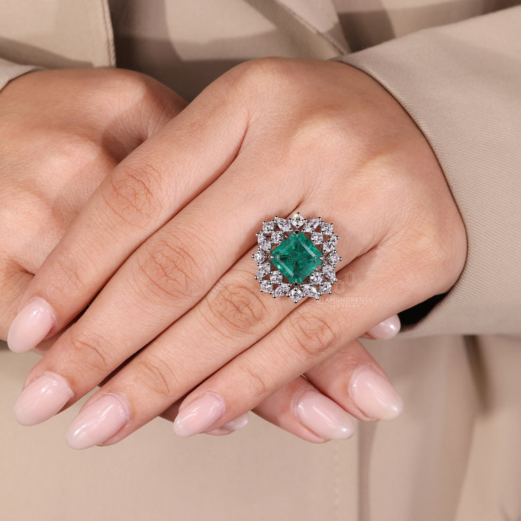 Handmade vintage style emerald engagement ring.
