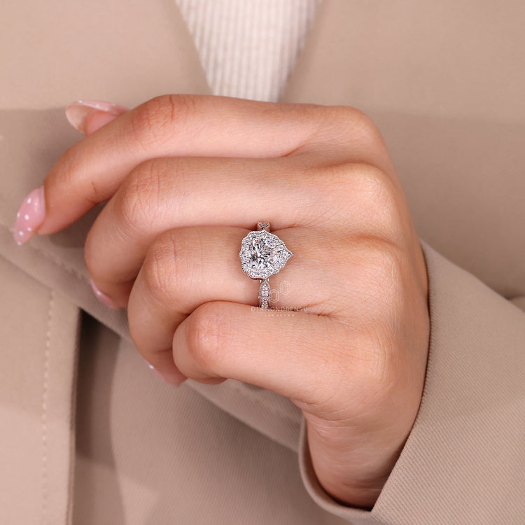 Heart Shape Engagement Ring With Cathedral Style Band.