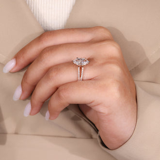 Bridge accent ring adding unique charm to the design.
