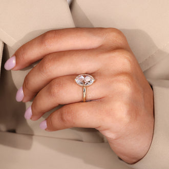 Compass prong setting holds a round lab grown diamond securely.
