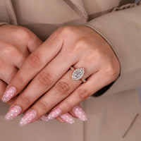 Milgrain Detailed Marquise Diamond Ring With Pave Band.
