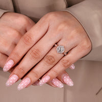 Milgrain Detailed Hexagon Diamond Ring With Halo Design.