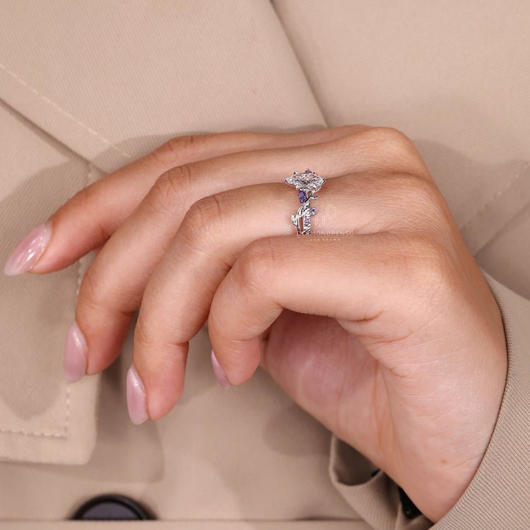 IGI certified nature inspired ring with Lab Grown Diamond handmade.
