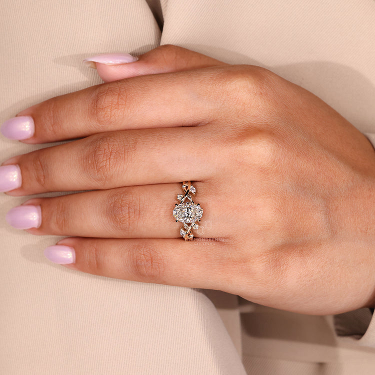 Lab grown oval diamond ring with handmade yellow gold band
