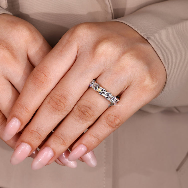 Basket setting wedding band with round lab grown diamonds.