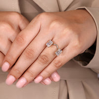 Custom diamond ring designed with two stone arrangement and unique style.

