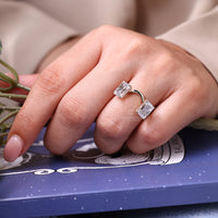 Stackable ring with radiant cut diamonds handcrafted in yellow gold.
