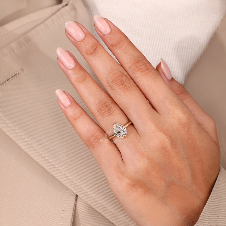 Lab Grown Diamond pear cut engagement ring IGI certified handmade.
