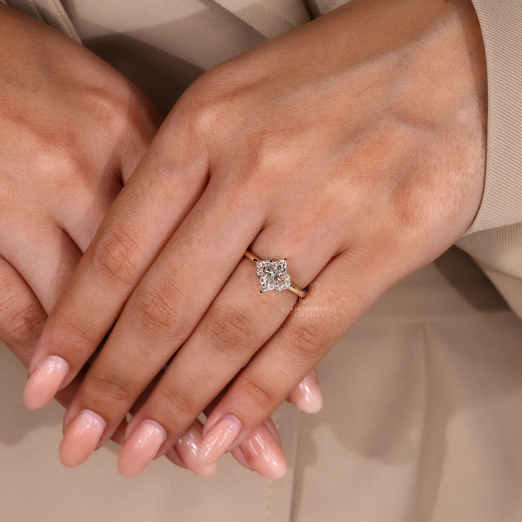 Handmade marquise diamond ring with 8 claw prong setting.
