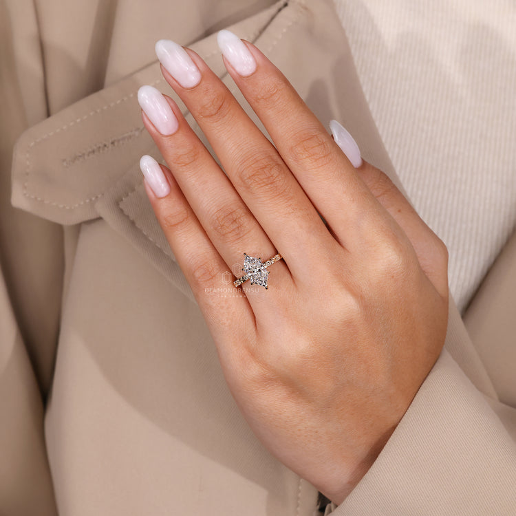 Handmade jewelry with a Dutch marquise diamond, designed for a one-of-a-kind look.
