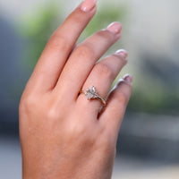 Lab grown diamond engagement ring with Muse-inspired design.
