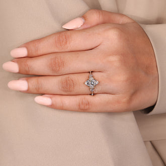 Handmade jewelry ring with marquise engagement diamond and six claw prong.
