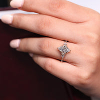 Kite and round side diamond ring paired with marquise engagement diamond.
