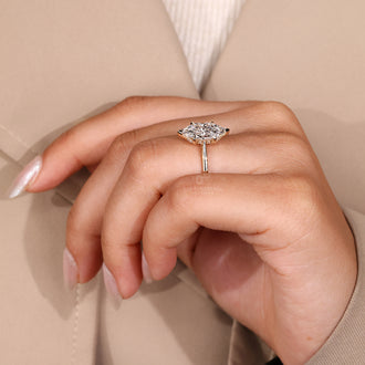 Round cut halo engagement ring with Lab Grown Diamond.
