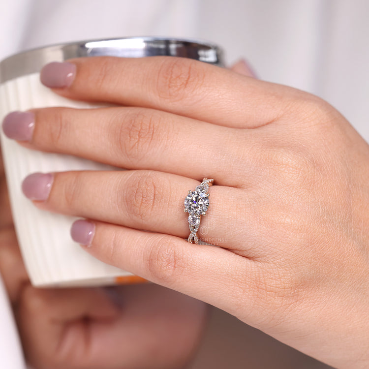 IGI certified round cut engagement ring with 4 prong setting.
