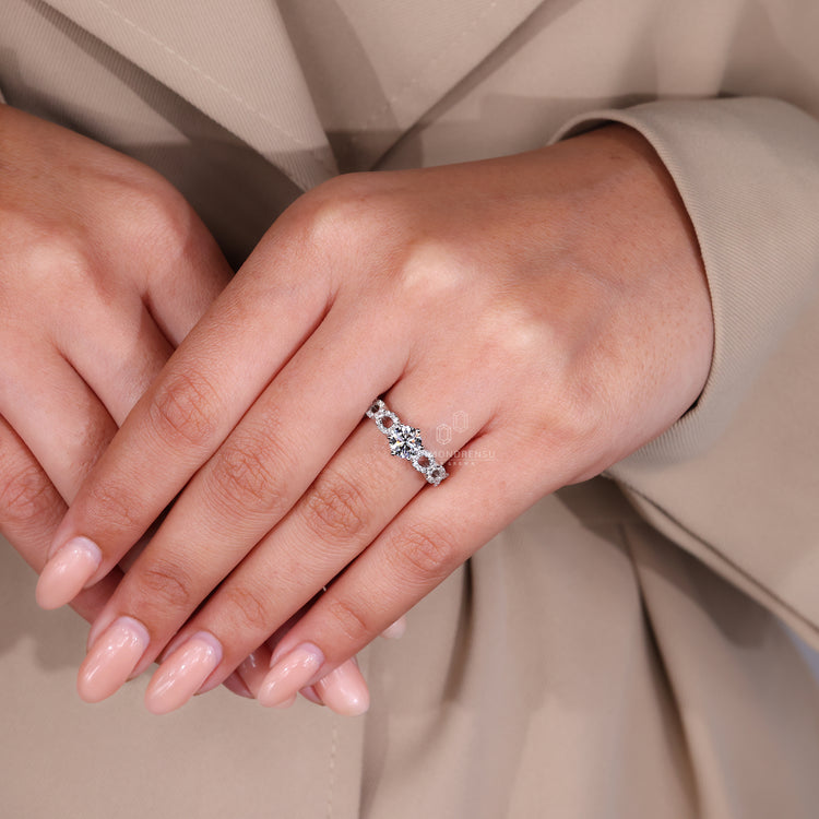 Elegant half eternity ring featuring lab grown diamonds.
