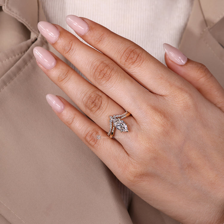 Lab grown diamond completes the marquise wedding ring.