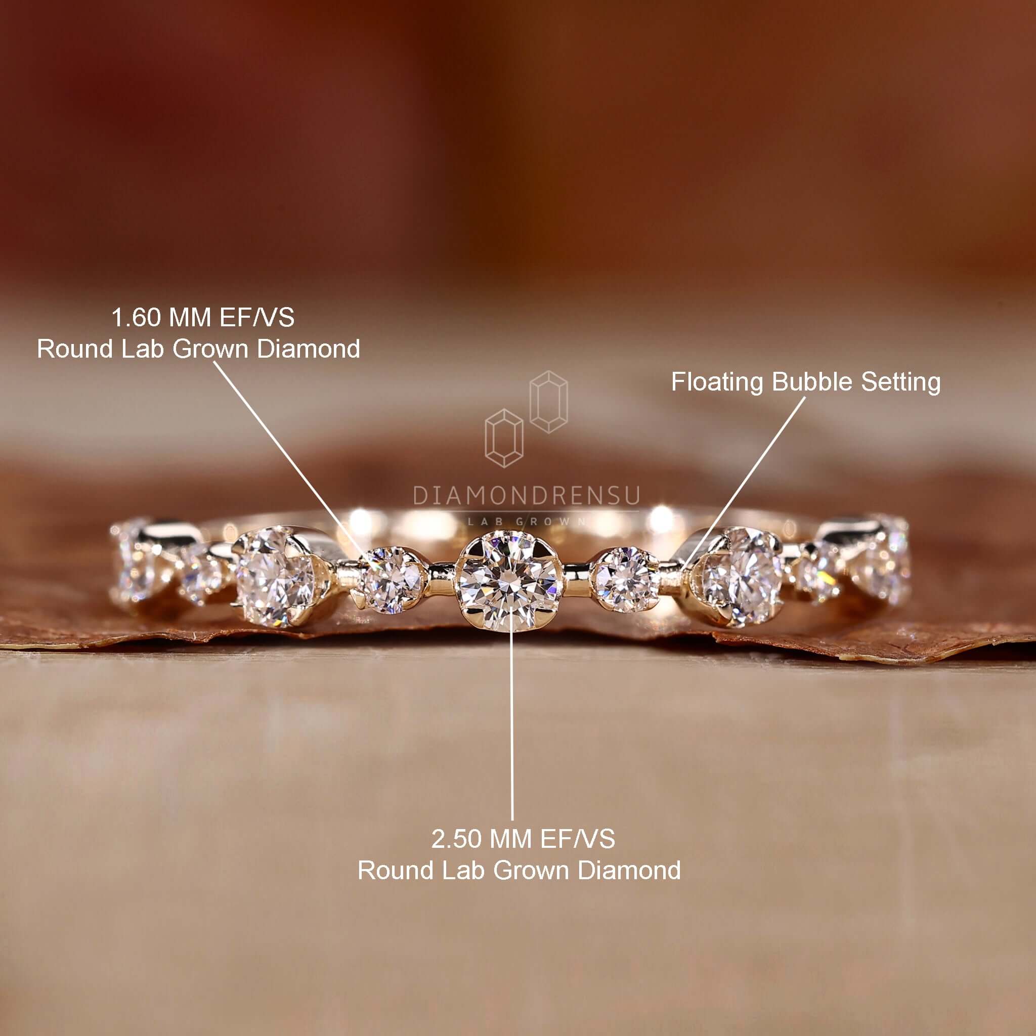 Floating Bubble Wedding Band, Round Lab Grown Diamond Eternity Band Floating Bubble Wedding Band, Round Lab Grown Diamond Eternity Band