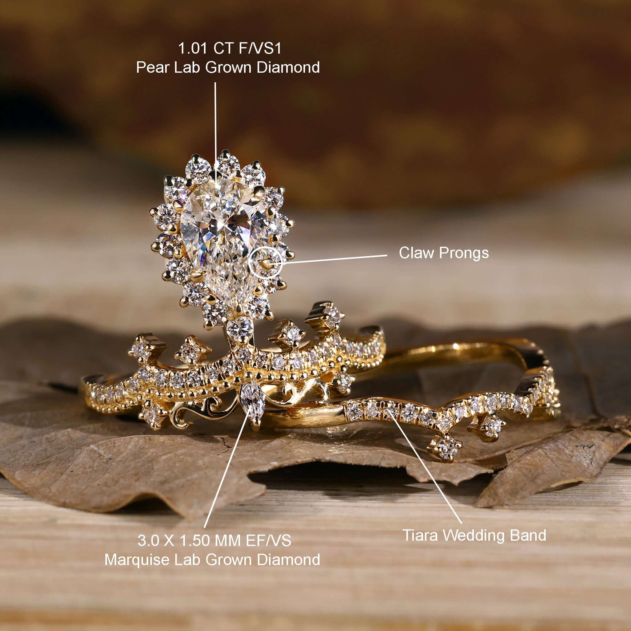 pear cut lab grown diamond bridal set