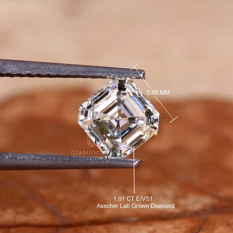 Loose diamond made in a soft asscher step cut style.
