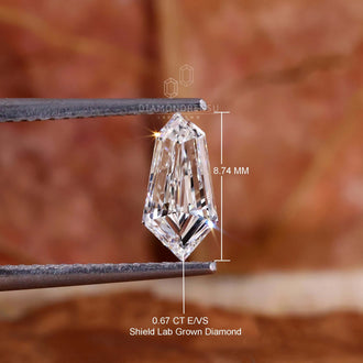 Diamond shape shield styled in lab grown diamond and sold loose.
