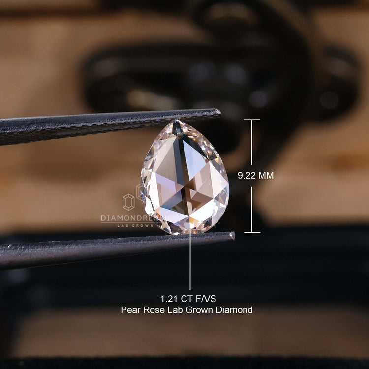 Rose Cut Pear Diamond styled in lab grown diamond loose category.
