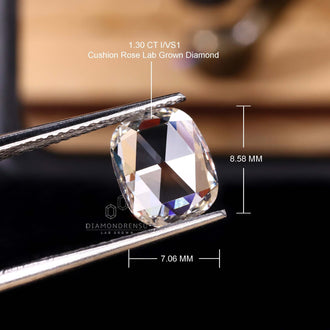 Lab created cushion cut diamond in rose cut design.
