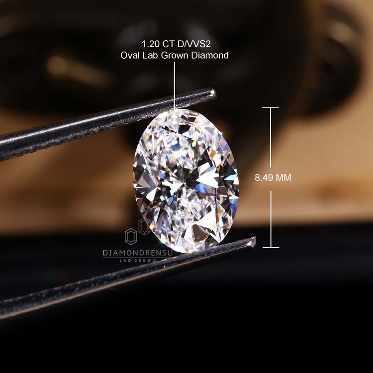 Oval cut lab grown diamond of 1.2 carats is available for purchase.
