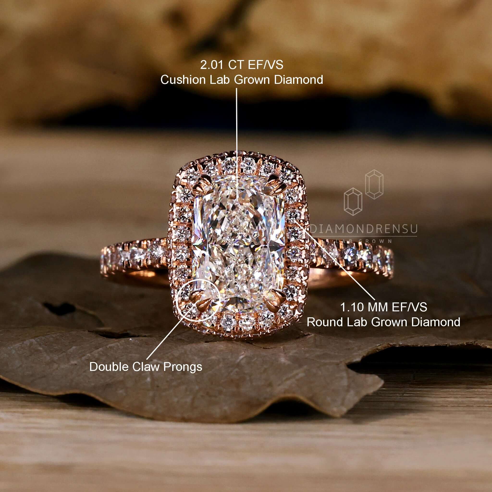 Customize Engement Rings Elongated Cushion Cut Diamond Halo Engagement Ring