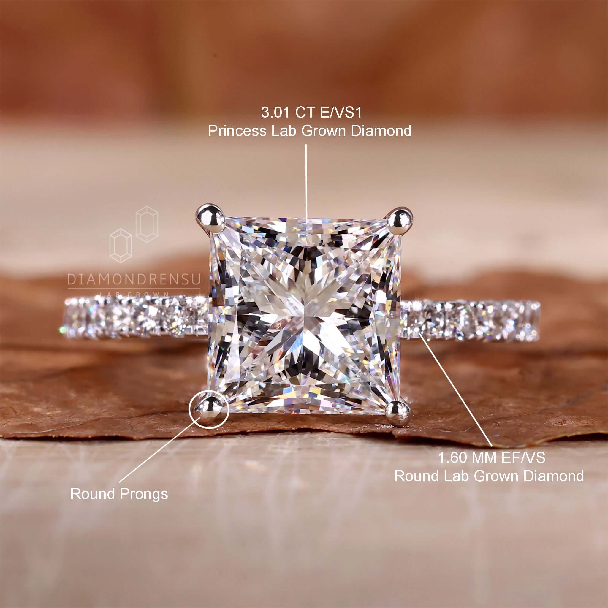 3 Carats Lab Grown Princess Cut Micropaved Side Stones Hidden Halo Dia –  Benz & Co Diamonds