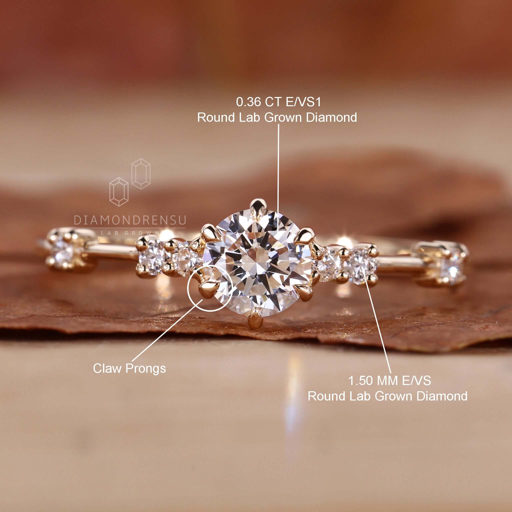 Distance Pave Engagement Ring, Round Lab Grown Diamond Wedding Ring