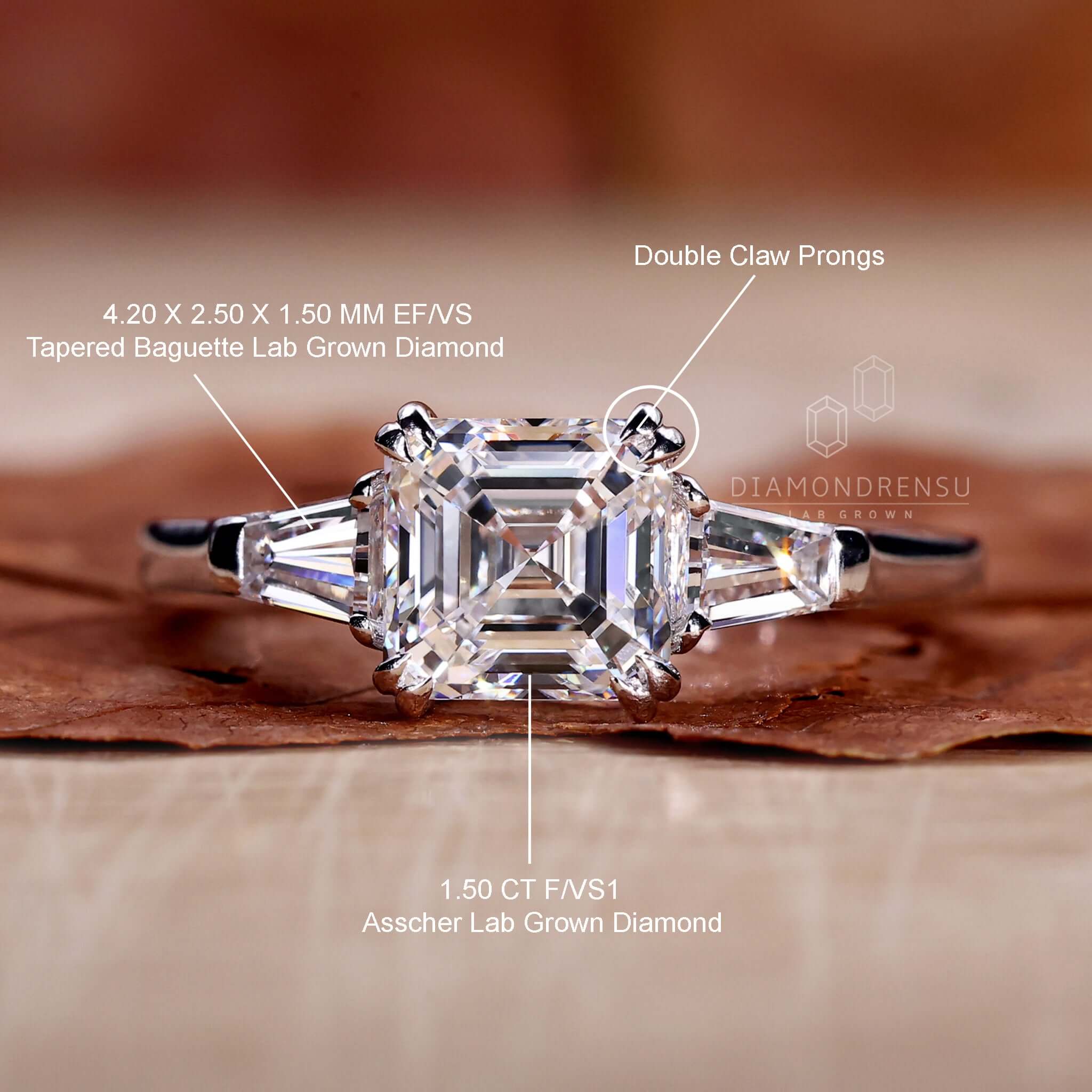 3.01 Carats Asscher Cut with Trillions Side Stones Diamond Engagement –  Benz & Co Diamonds