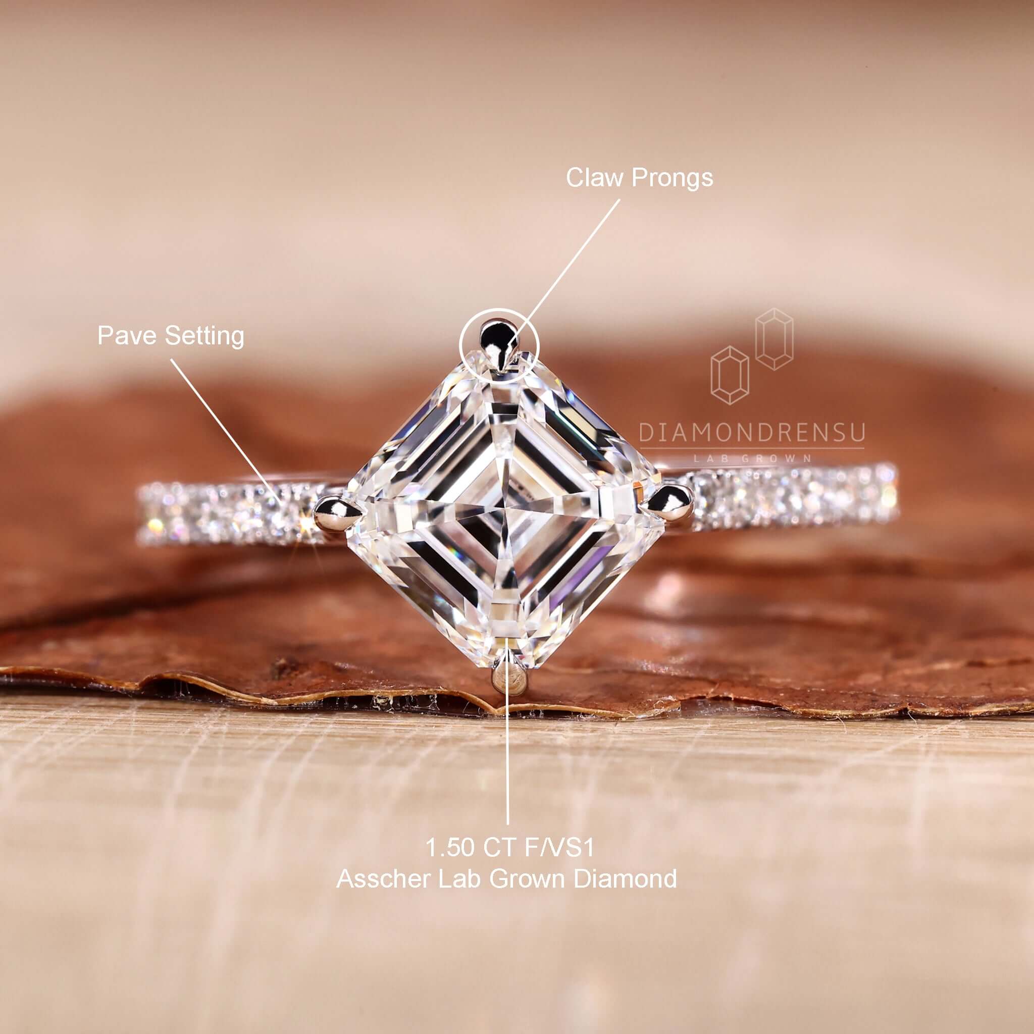 thumbnail image 2 of Asscher Cut Engagement Ring – Pure Brilliance Zirconia, Sterling Silver Or 10K Gold, Women's 2 of 5
