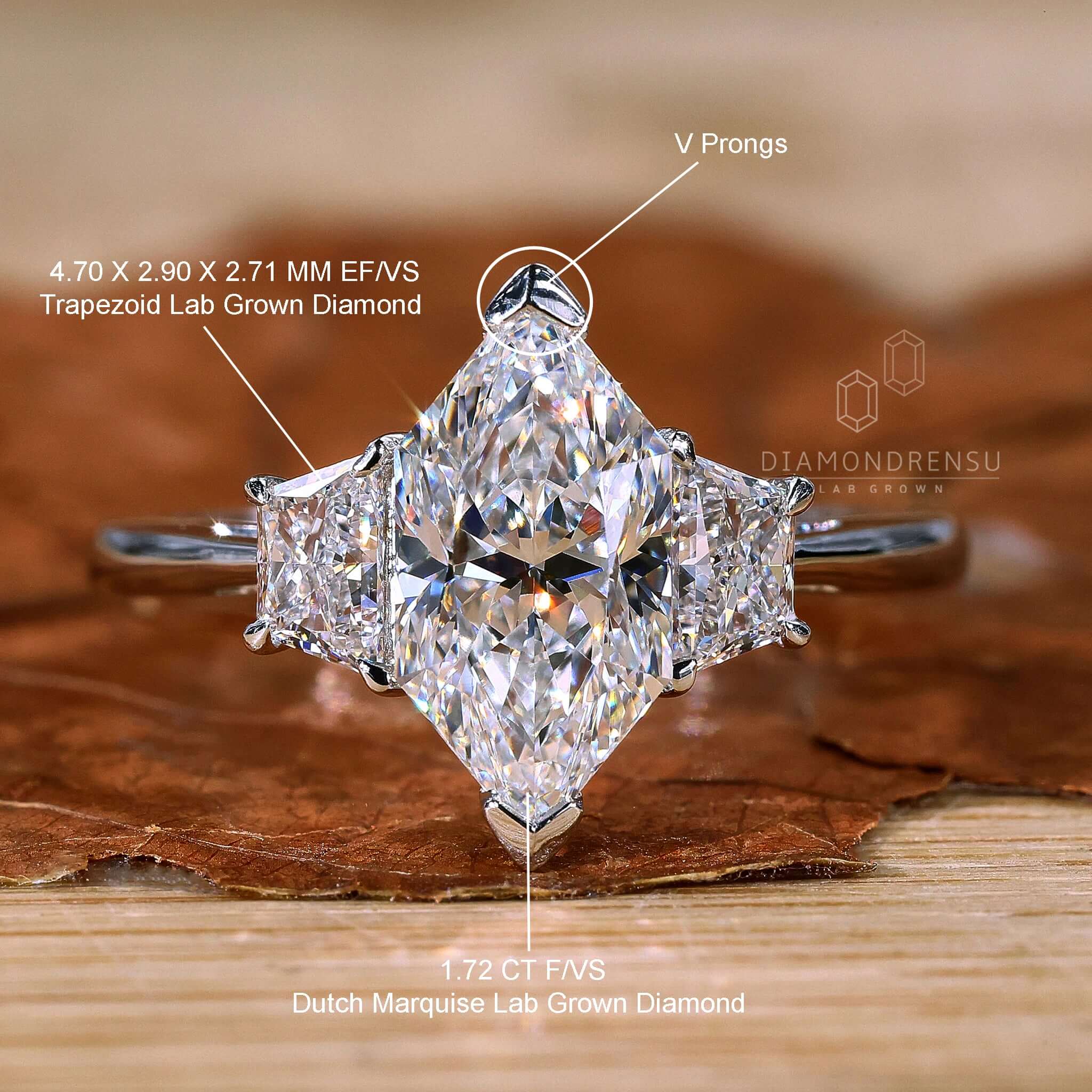 Dutch Shape Ring Dutch Marquise Cut Diamond Engagement Ring for Women