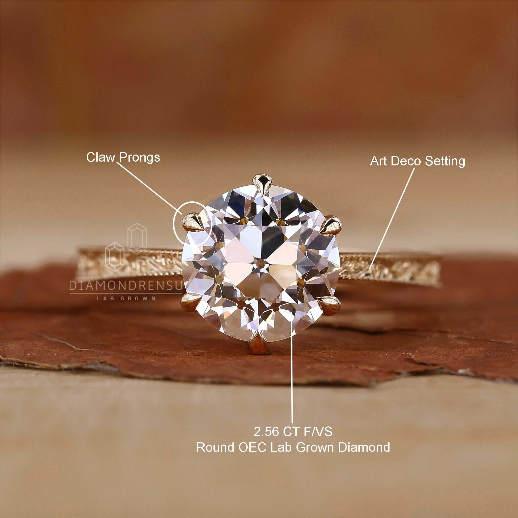European Cut Lab Diamond Old European Cut Lab Grown Diamond Art Deco Vintage Engagement Ring