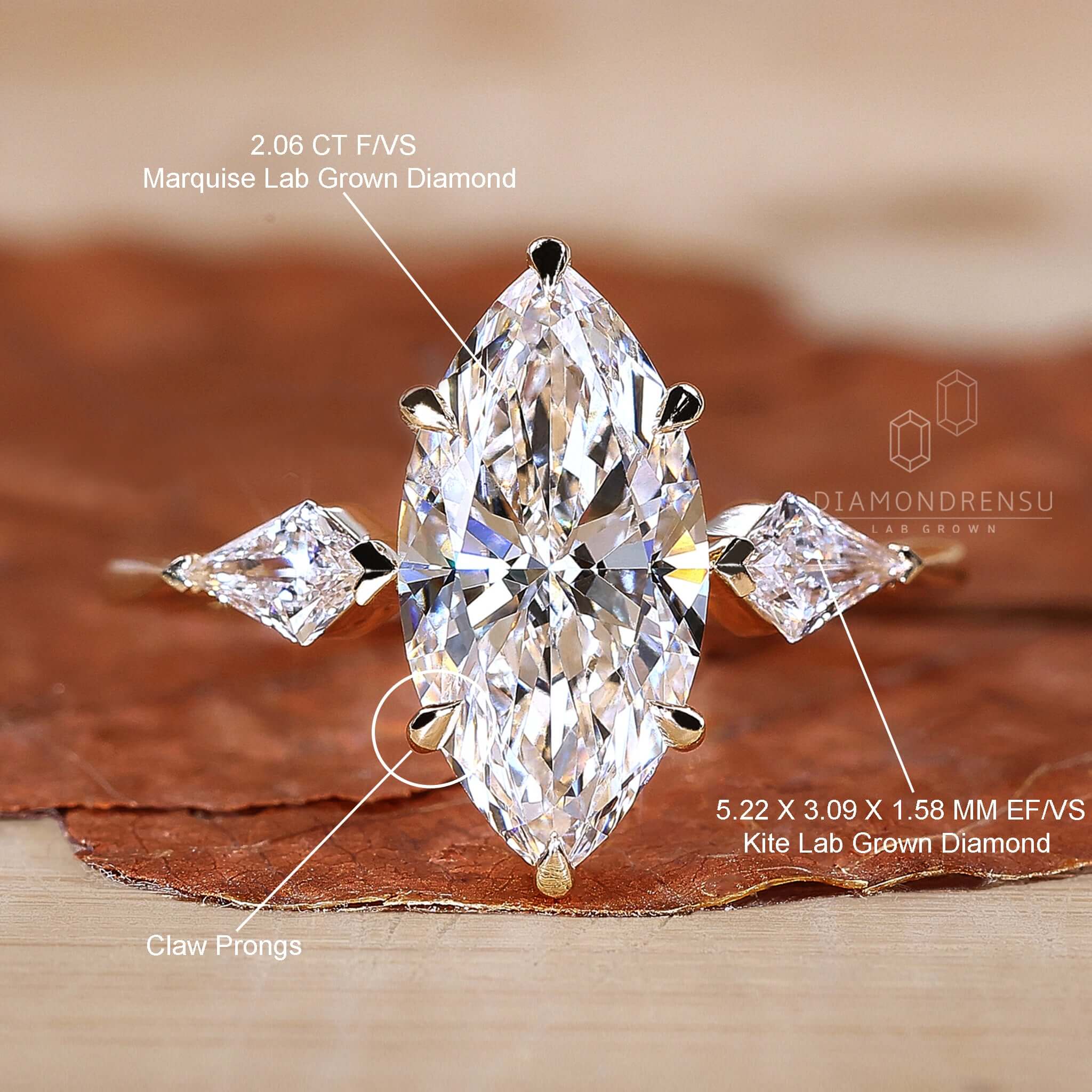 Three Stone Marquise Engagement Ring - Diamondrensu